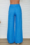 Linen Flat Front Elastic Waist Wide Leg Pant by Milio Milano in Blue Regatta