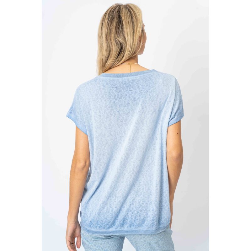 Black V-Neck Bat Short Sleeve T-Shirt by Look Mode in Blue