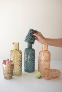 Set of Three Bubble Glass Carafes W/Tumbler (One Each) by Kalalou