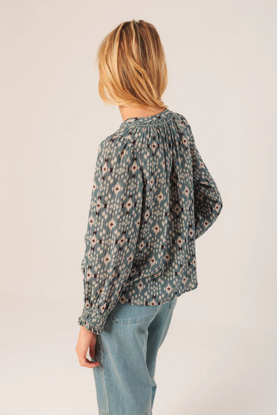 Ikat Print Shirt by Indi & Cold in Azul Vintage