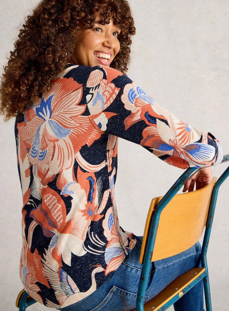 Annie Printed Sparkle Top by White Stuff in Navy Print