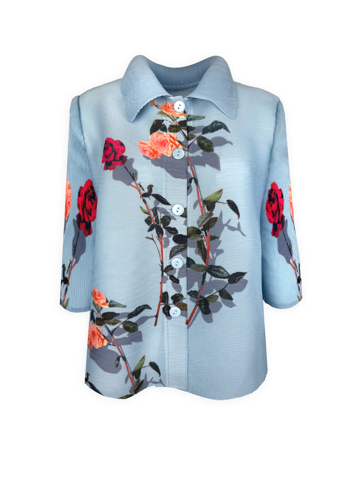 Elizabeth Rose Garden Crystal Pleats Shirt by Wild Cosmos in French Blue Mix
