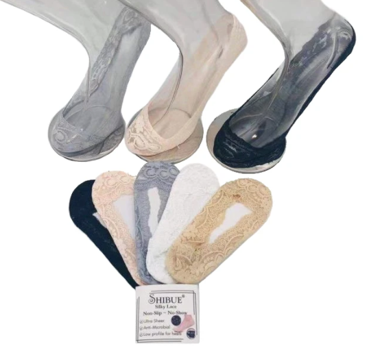 Non-Slip No-Show Lace Socks by Shibue