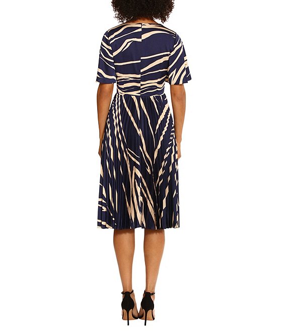 V-Neck Short Sleeve Midi Dress by Donna Morgan in Royal Navy Blue