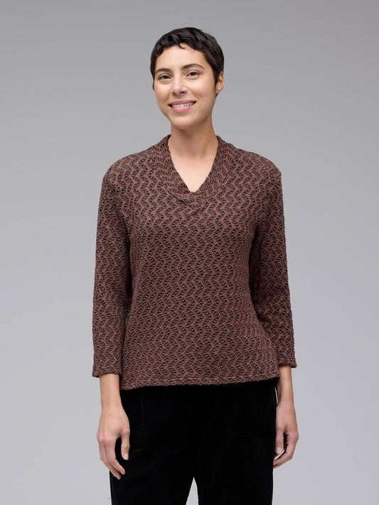 Wrap Neck Crochet Tee by Cut Loose in Cola
