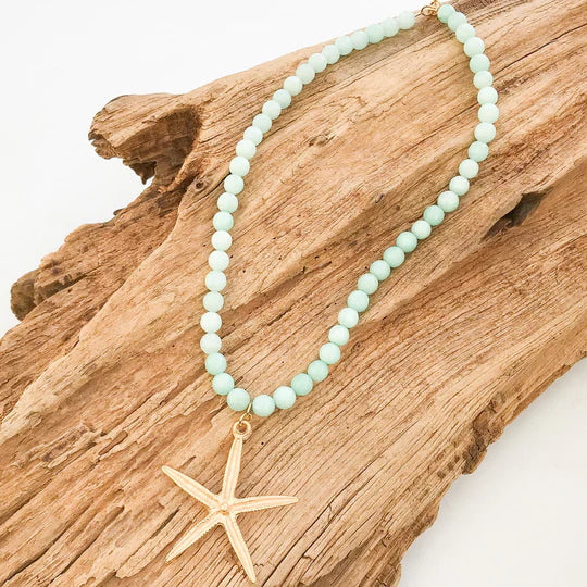 8mm Gemstone Necklace Starfish by Virtue in Mint Faceted