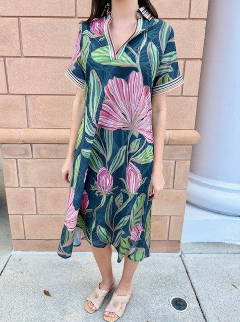 Talina Dress by Dolma in Green & Pink