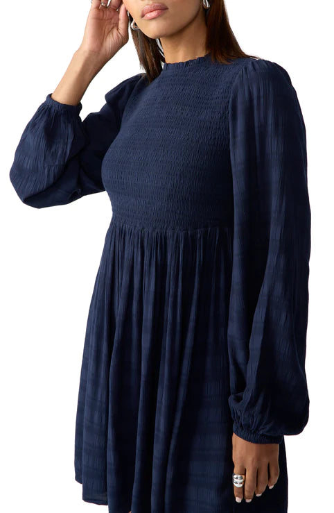 Smocked New Babydoll Dress by Sanctuary in Navy Reflection