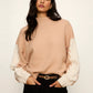 Color Block Mock Neck Pullover by Sanctuary in Hazelnut/Bone
