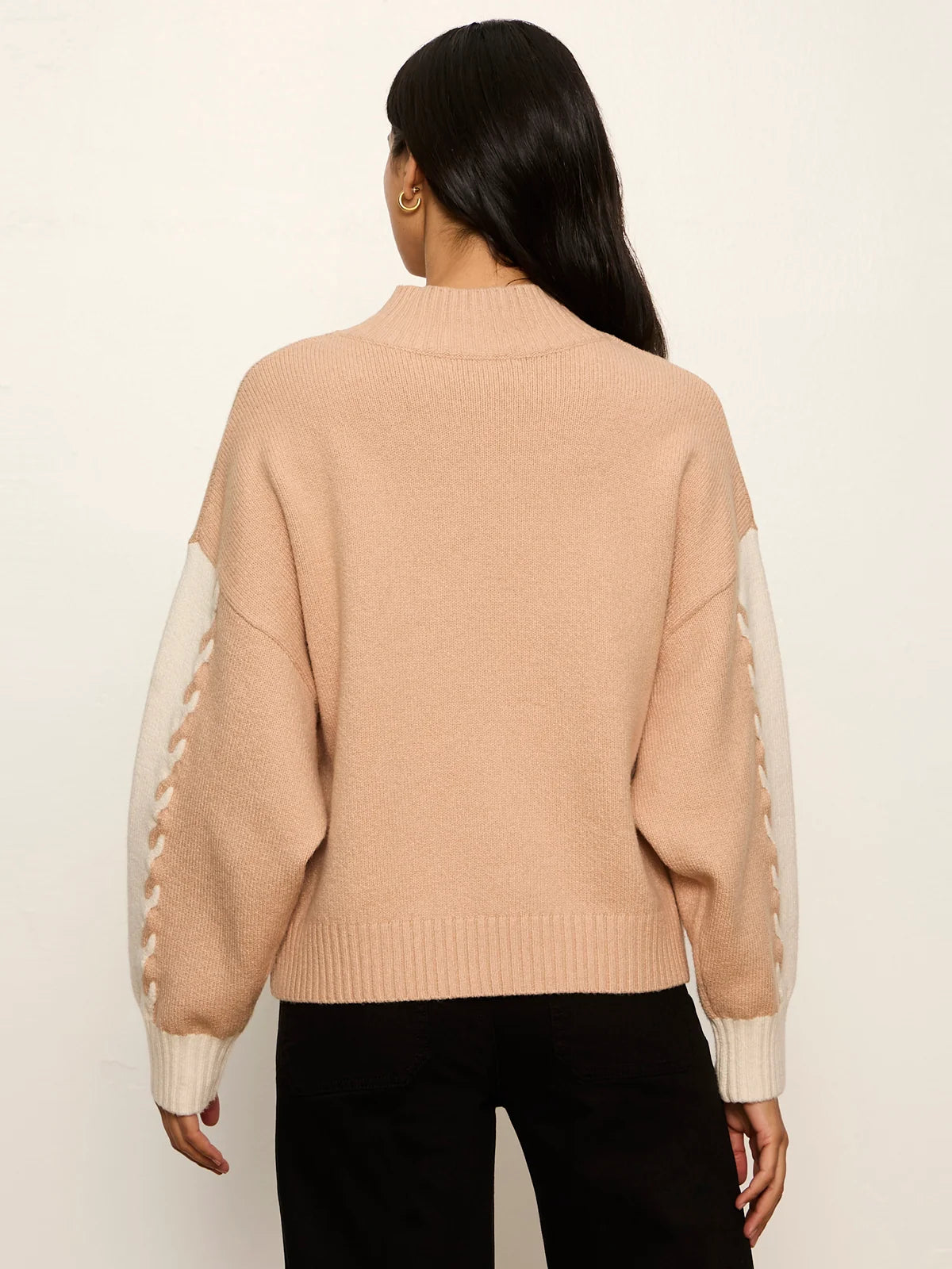 Color Block Mock Neck Pullover by Sanctuary in Hazelnut/Bone