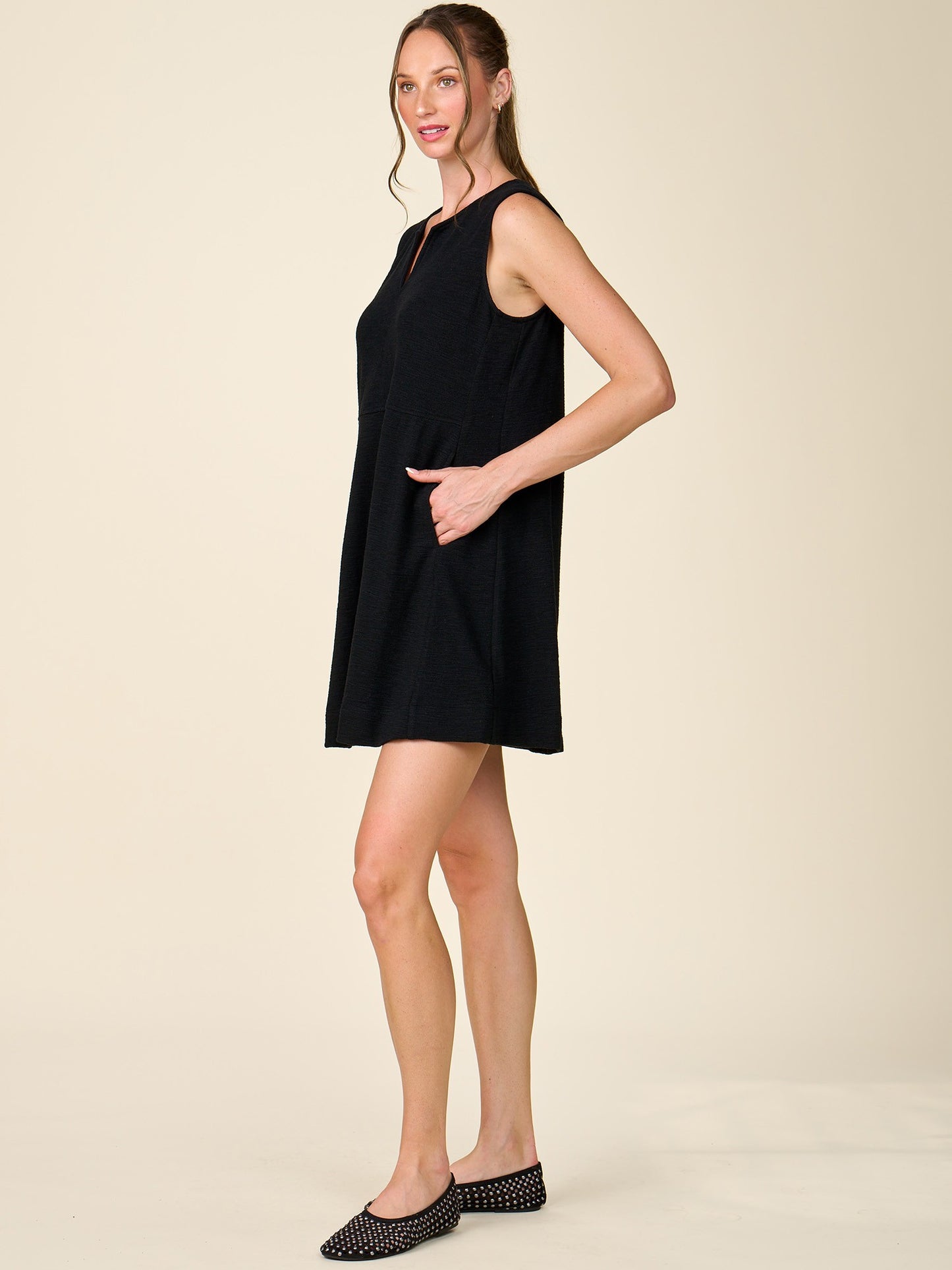 Textured Knit Dress with Notch by ANTHEM the label in Black