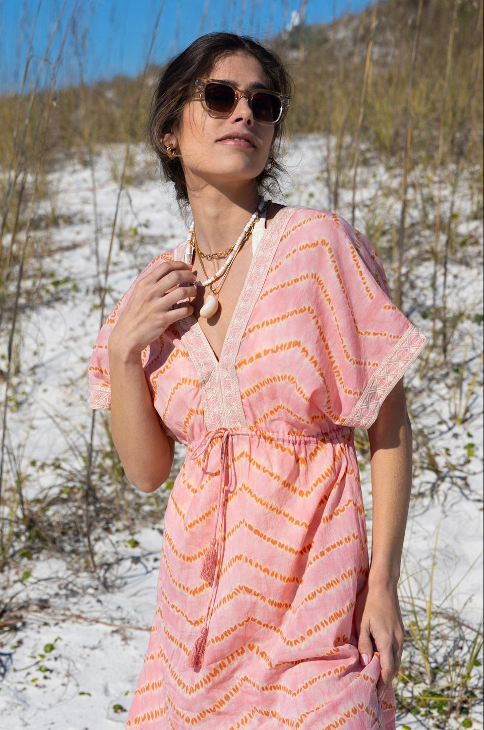 Kate Caftan by Ex Voto in Peach Blossom Tie Dye