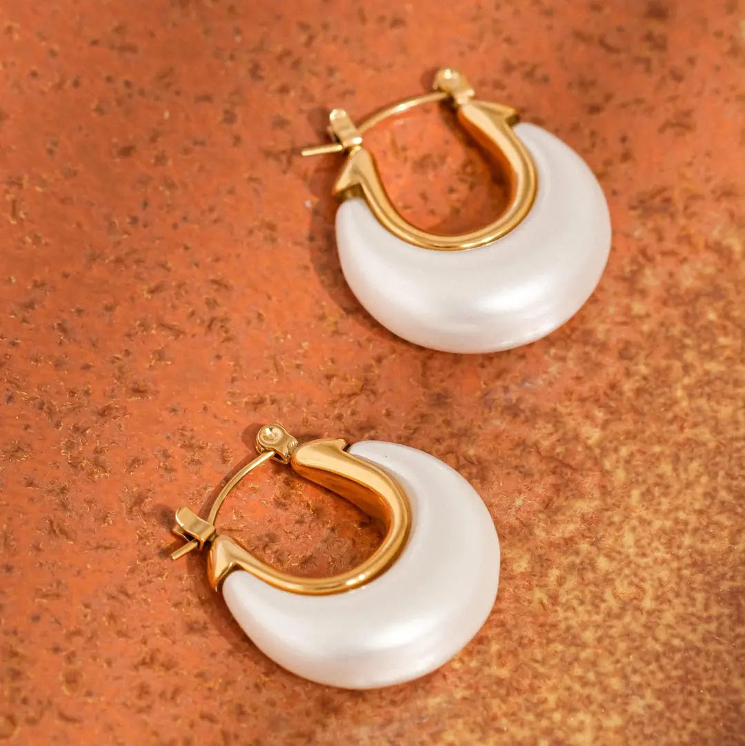 Roselle 18K Gold Non-Tarnish Teardrop Hoop Earring by Flanerie by MAIQ in White