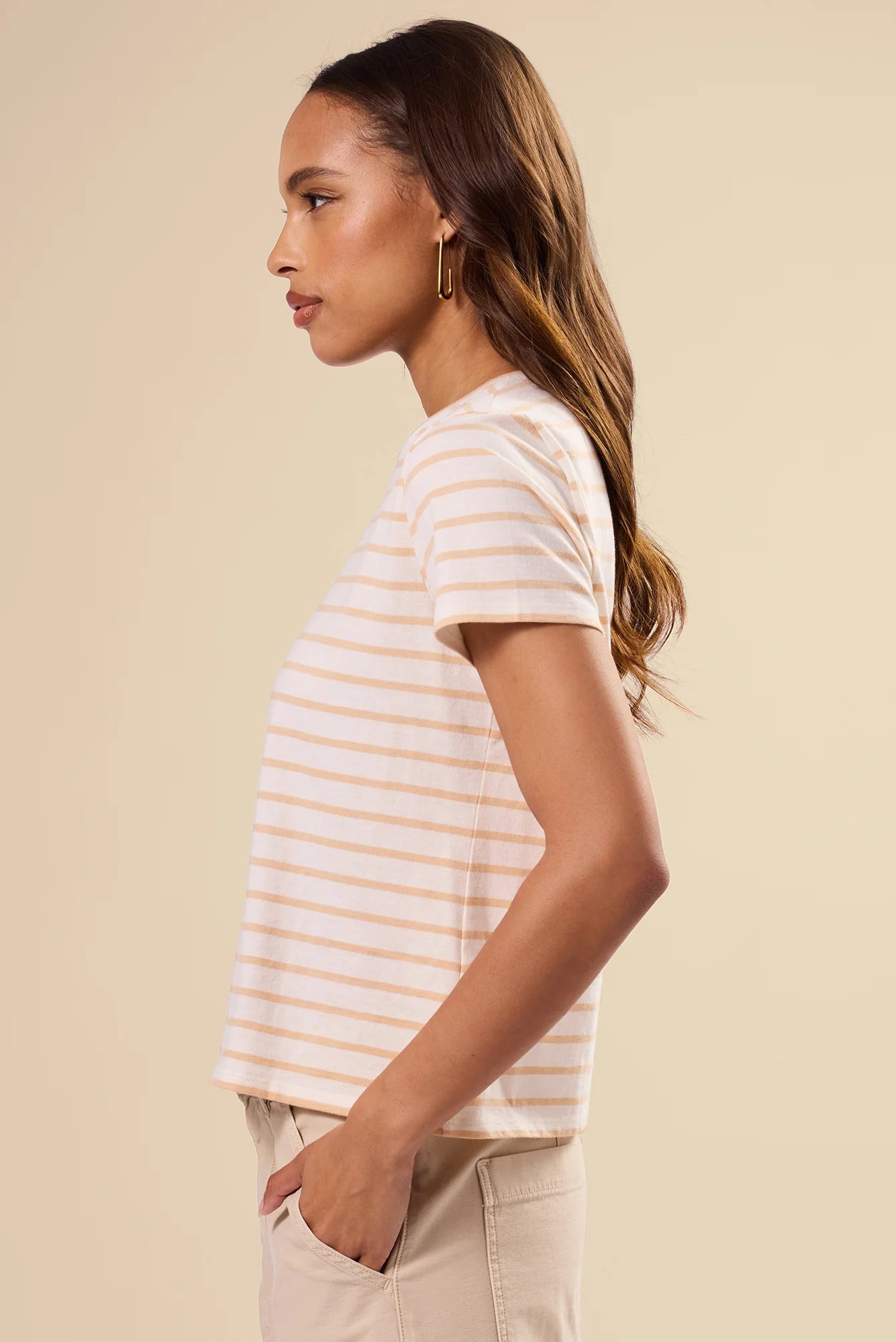 Berkeley Tee by Amour Vert in Ivory/Biscotti Stripe