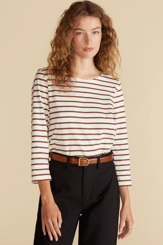 Francoise Tee by Amour Vert in Ivory & Espresso Stripe