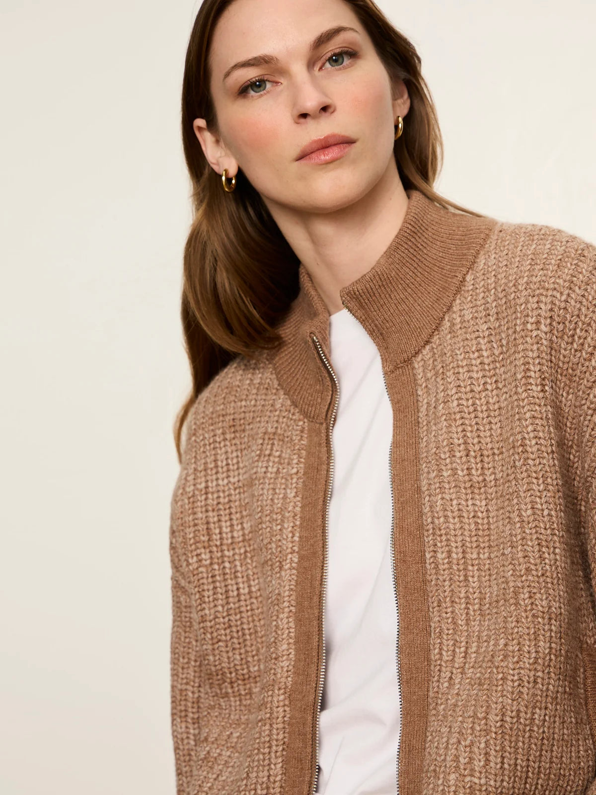 Zip Up Sweater Jacket by Sanctuary in Heather Cocoa
