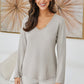 Raw Edge V-Neck Cotton Long Sleeve Top by Milio Milano in Grey