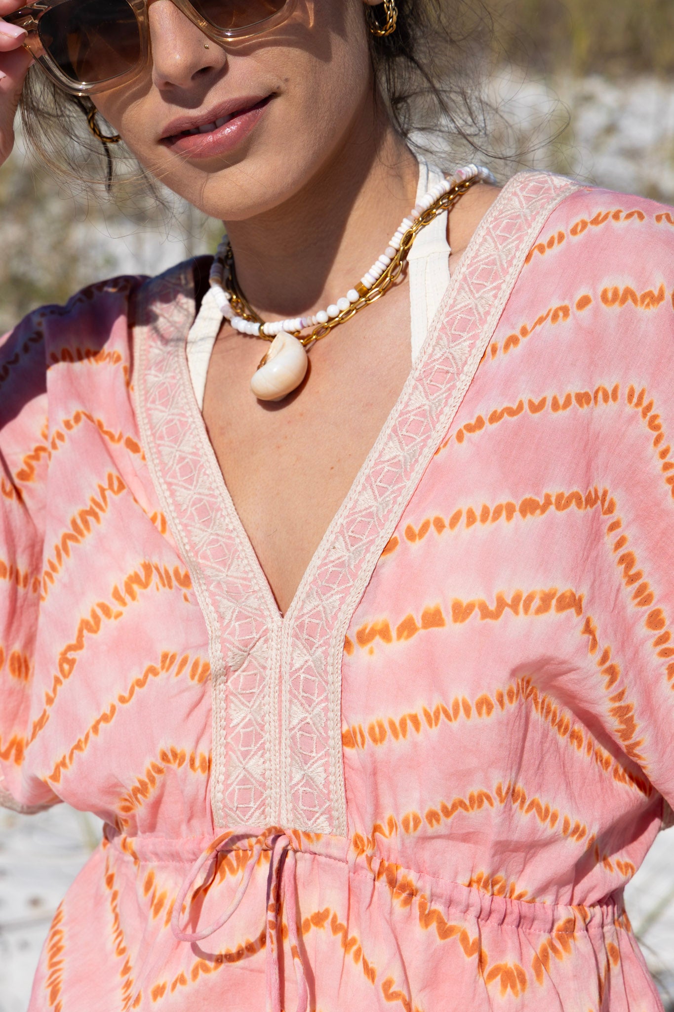 Kate Caftan by Ex Voto in Peach Blossom Tie Dye