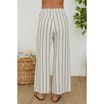 Stripe Wide Leg Linen Pant by Milio Milano in Beige/Blue