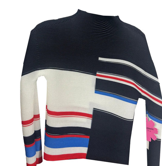 Peggy Stripe 3D Honeycomb Texture Top by Wild Cosmos in Black Mix