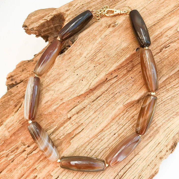 Gemstone Long Tube Necklace by Virtue Jewelry Design in Espresso