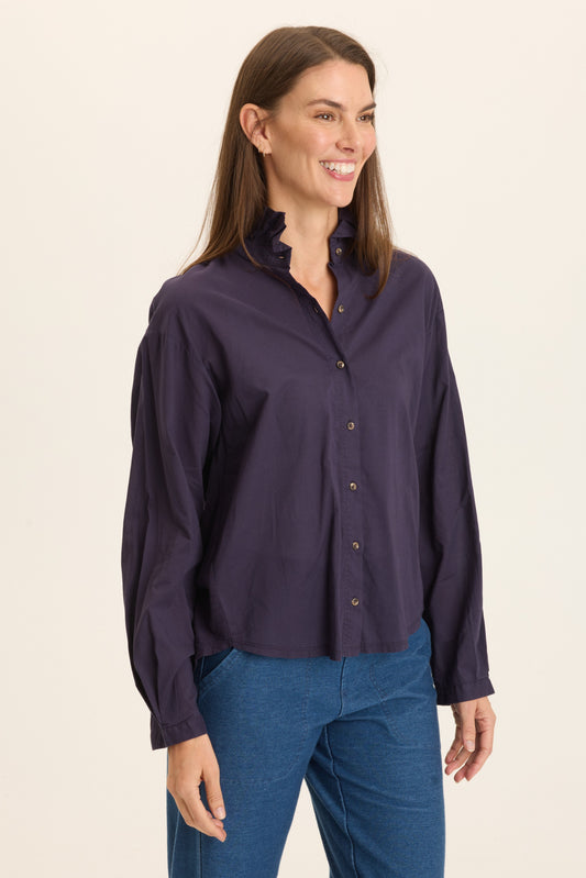 Lohan Ruffle Top by Wearables in Navy