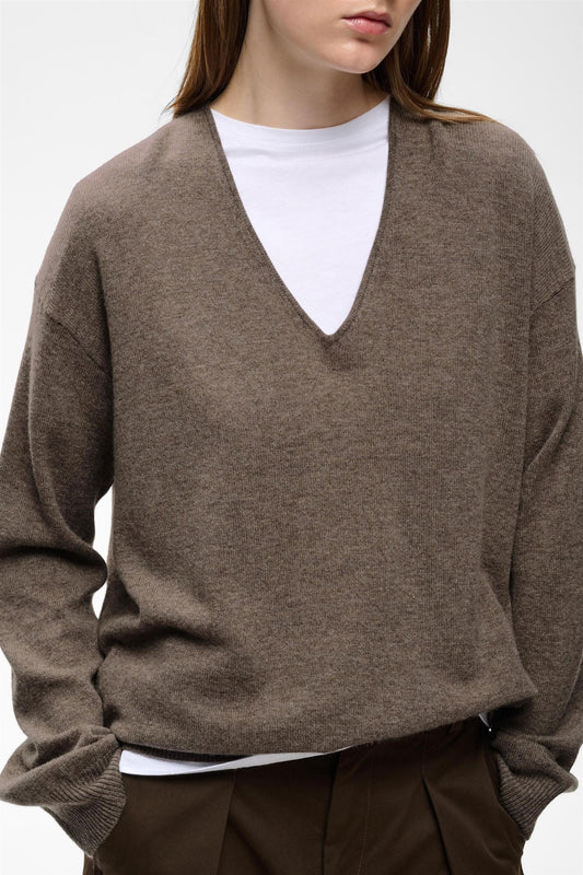 Tally Monika V-Neck Sweater by InWear in Chocolate Torte Melange Brown