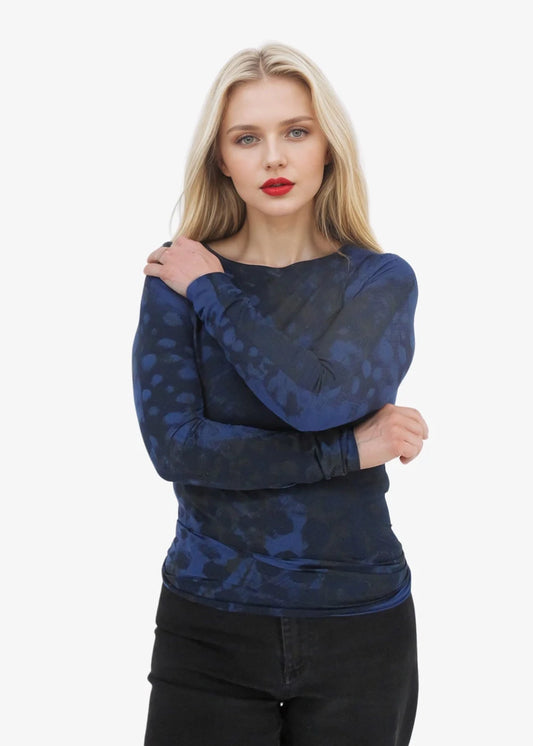 Tortoiseshell Raw Edge Second Skin Top by AMB in Navy Peony
