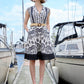 Printed Linen Cap Sleeve Dress with Straw Belt by Charlie B in Oasis