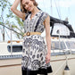 Printed Linen Cap Sleeve Dress with Straw Belt by Charlie B in Oasis