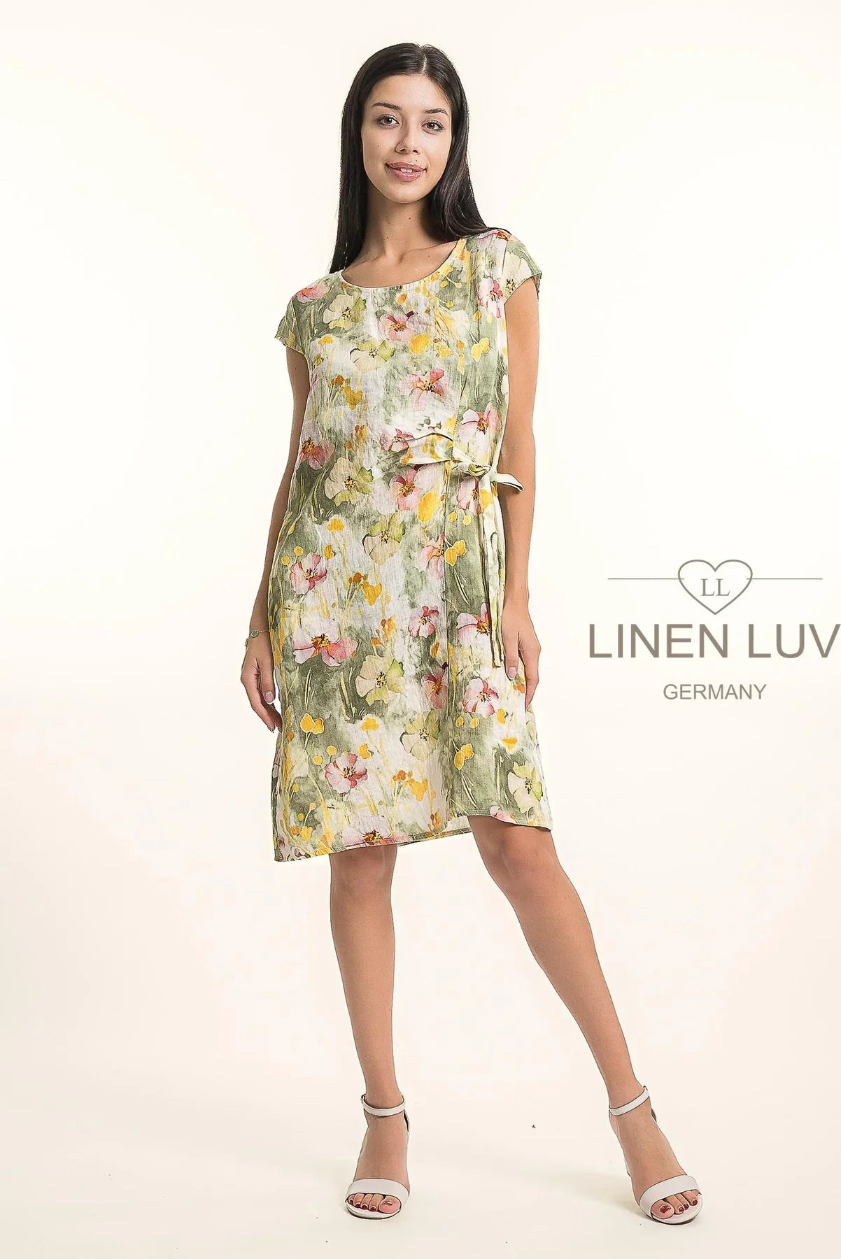 Floral Side Tie Dress by Linen Luv in Sage Print Meadowlark Floral Side Tie Dress by Linen Luv in Sage Print Meadowlark