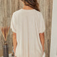 Cotton Short Sleeve Loose Fit V-Neck Top by Milio Milano in Beige