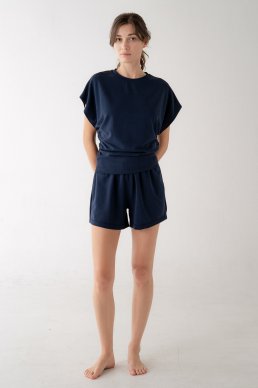 Side Ruching Short Sleeve Top by elle grey in Slate Navy