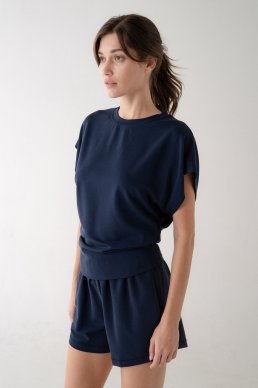 Side Ruching Short Sleeve Top by elle grey in Slate Navy
