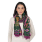 Wild Grace Wool Embroidered Scarf by Vismaya Scarves in Jungle Green