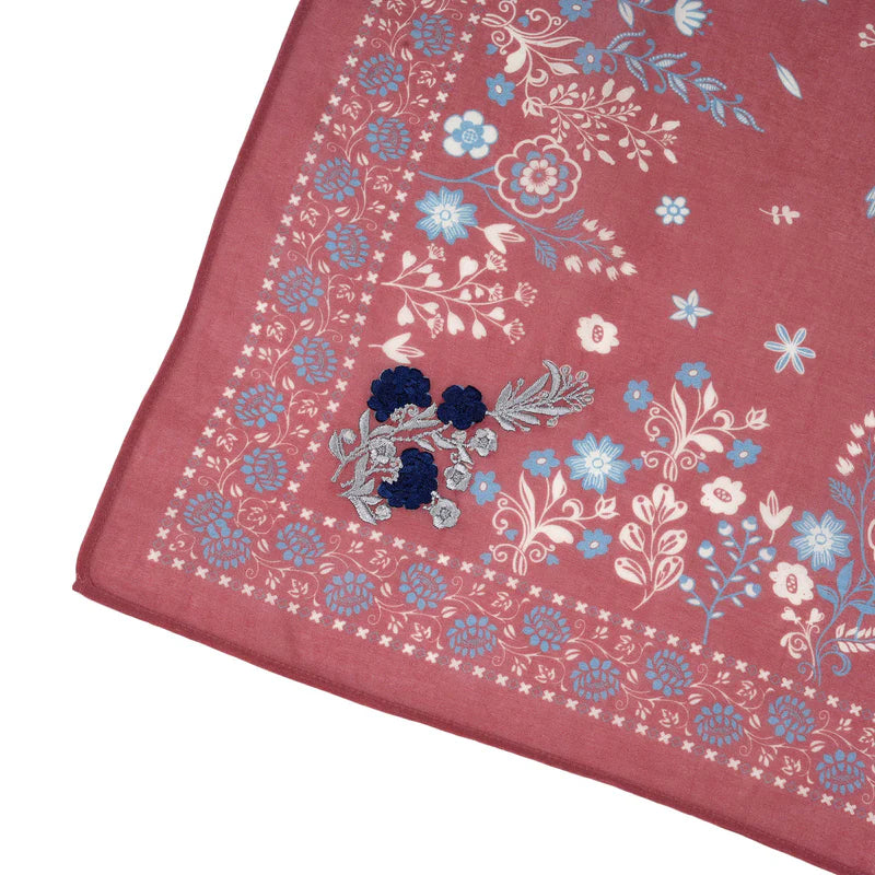 Rodeo Lassie Embroidered Bandana by Vismaya Scarves in Deco Rose