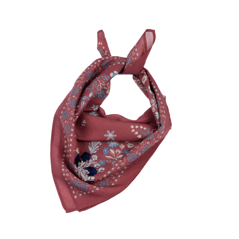 Rodeo Lassie Embroidered Bandana by Vismaya Scarves in Deco Rose