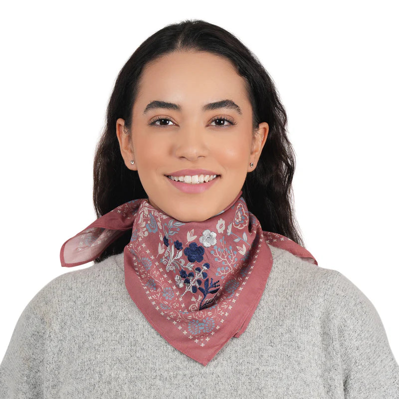 Rodeo Lassie Embroidered Bandana by Vismaya Scarves in Deco Rose