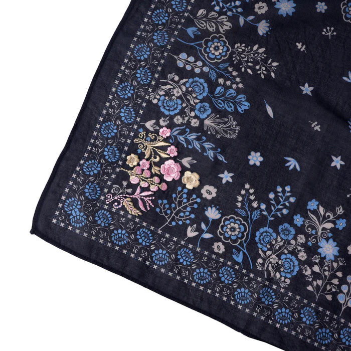 Rodeo Lassie Embroidered Bandana by Vismaya Scarves in Navy