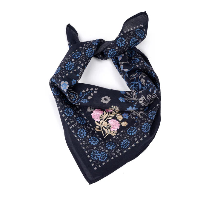 Rodeo Lassie Embroidered Bandana by Vismaya Scarves in Navy