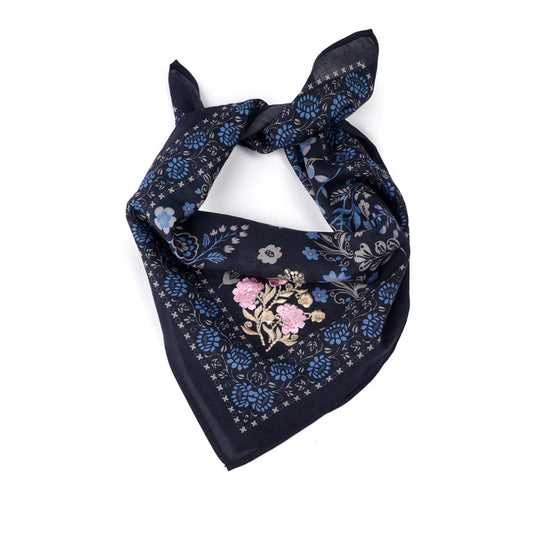 Rodeo Lassie Embroidered Bandana by Vismaya Scarves in Navy