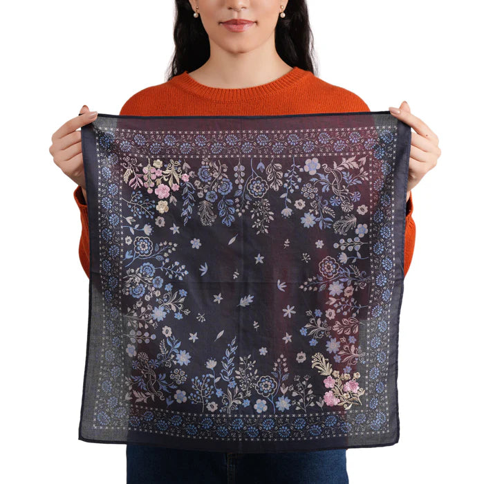 Rodeo Lassie Embroidered Bandana by Vismaya Scarves in Navy