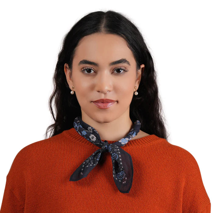 Rodeo Lassie Embroidered Bandana by Vismaya Scarves in Navy