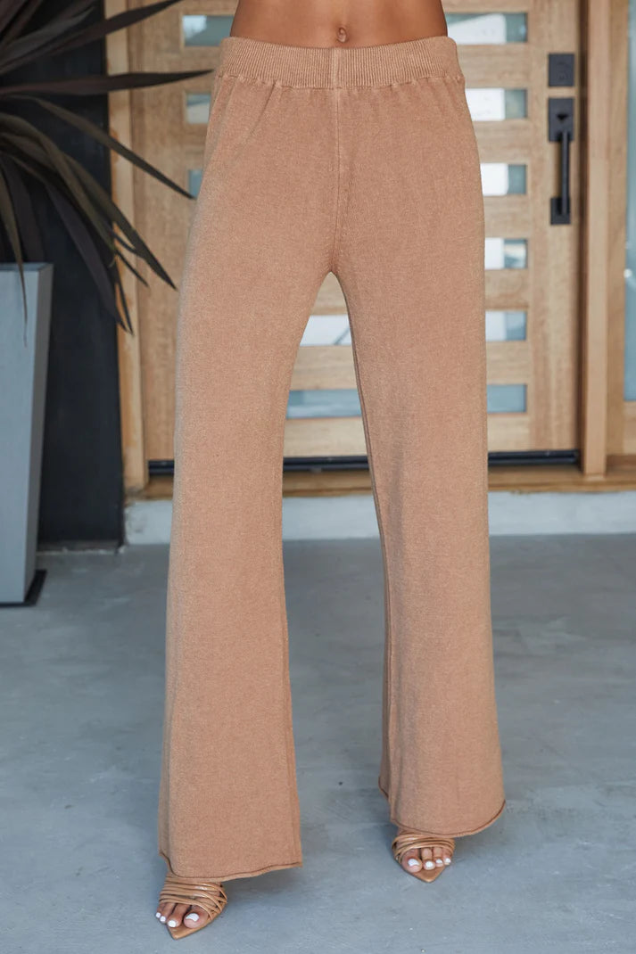 Italian Viscose Knit Cozy Flared Pant by Milio Milano in Camel