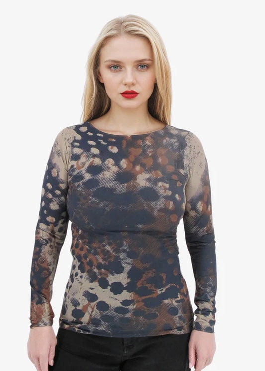 Tortoiseshell Raw Edge Second Skin Top by AMB in Mink