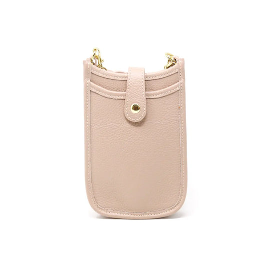 Italian Leather Cellphone Crossbody Bag by German Fuentes in Nude