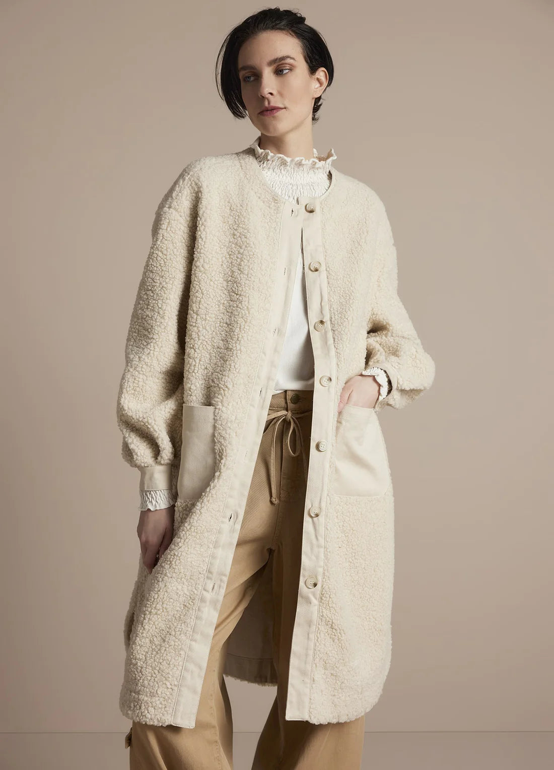 Long Teddy Jacket by Summum in Ivory