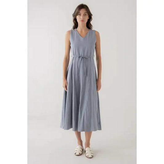 Modular Panel Midi Dress With Tie Waist by elle grey in Stone