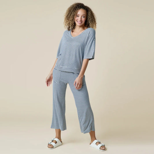 Dream Relaxed V-Neck Capri Lounge Set by Softies in Midnight Stripe
