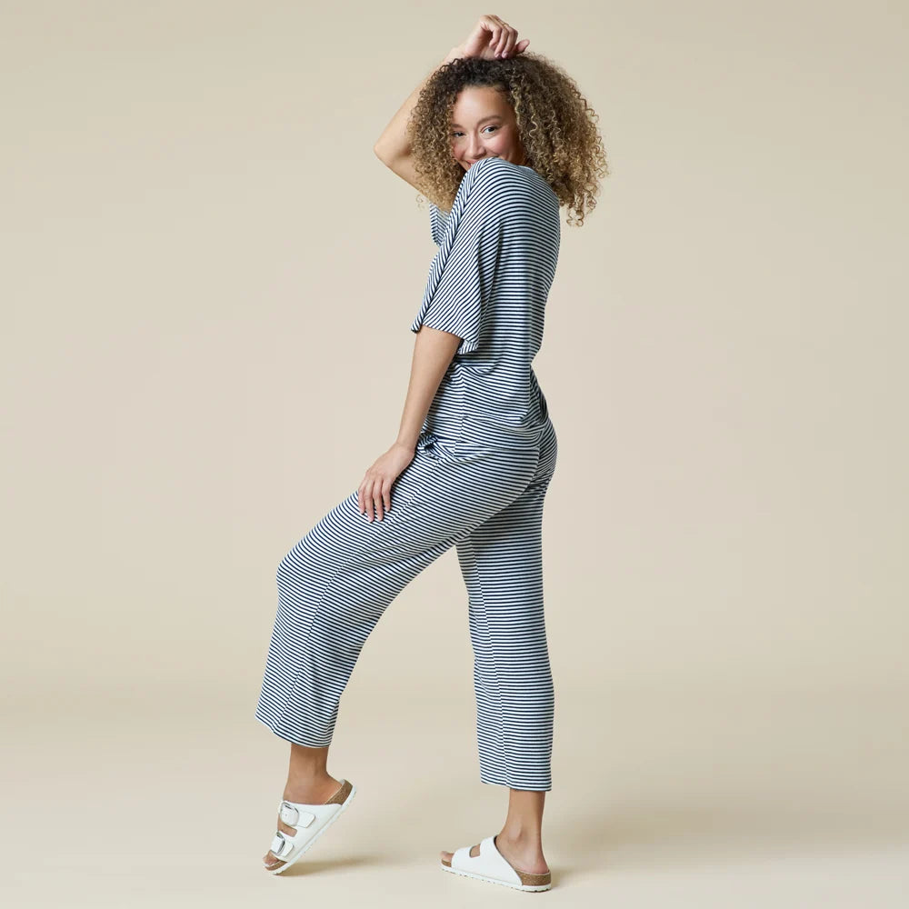 Dream Relaxed V-Neck Capri Lounge Set by Softies in Midnight Stripe
